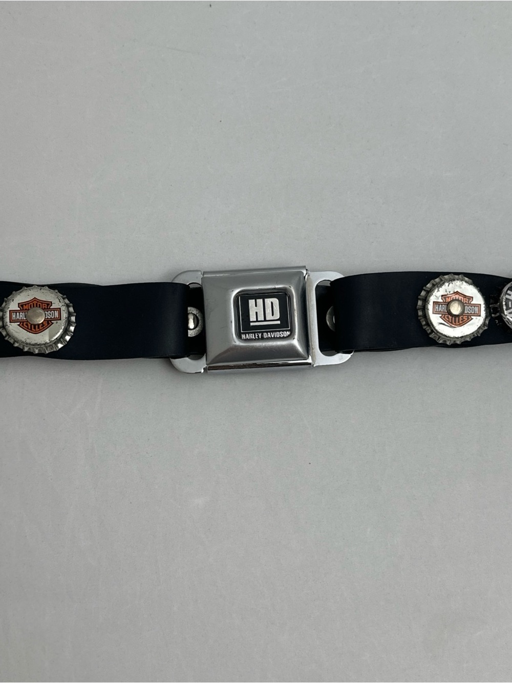 Harley-Davidson Black Leather Bracelet with Silver HD Clasp and Logo Studs